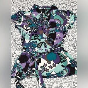 Paisley Floral 70s Purple Teal INC Multicolor Blouse Small